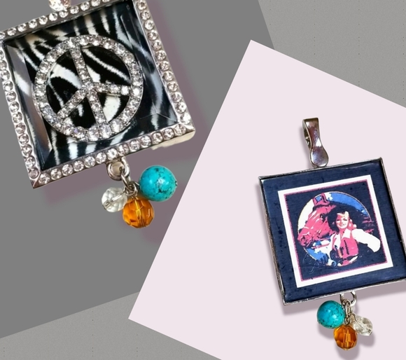 Hand Crafted Vintage Shadowbox Rhinestone Peace Sign Pendant - Picture 15 of 15